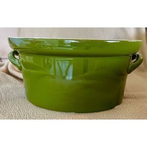 Vintage HALL POTTERY #101 - 2QT Oval Baking Casserole Dish Olive Green EVC